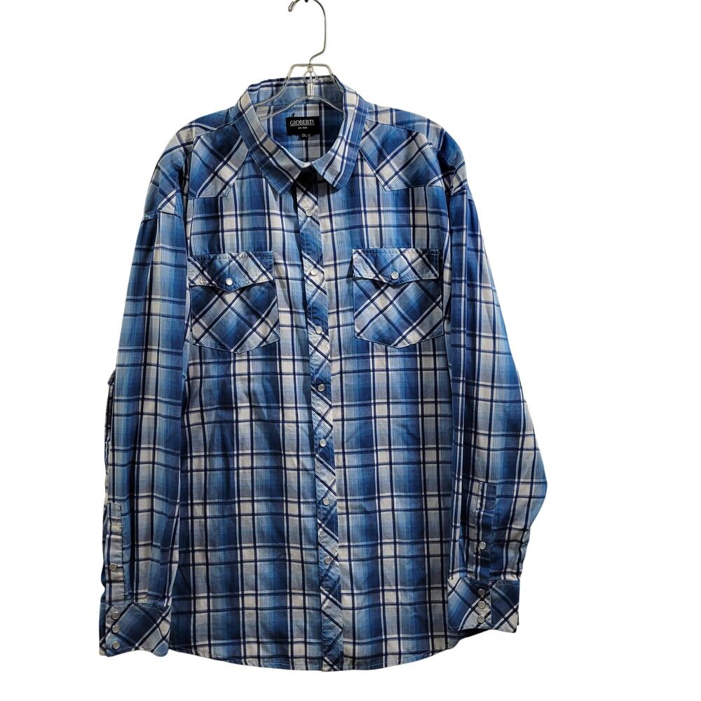Gioberti Men's Blue Plaid Western Snap Closure Shirt Size 2XL 21324-0664